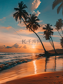 斯里兰卡本托塔海滩美丽多彩的日落景观全景