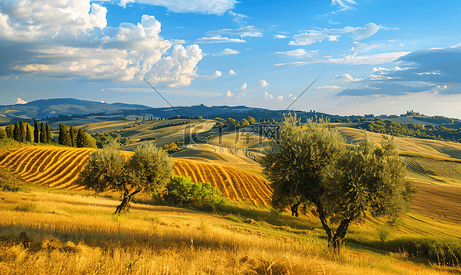 意大利托斯卡纳的橄榄树收获季节秋季