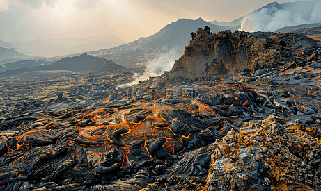 火山喷发结束时的熔岩场