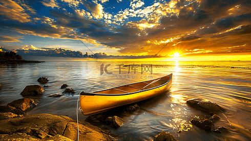 日落海边皮划艇摄影5