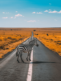 非洲大草原道路上行走的斑马