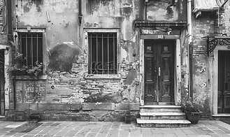 威尼斯老城区的老建筑灰度