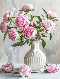 古董花瓶中盛开的新鲜鲜艳的牡丹花