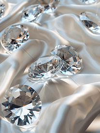白色织物纹理上的装饰透明钻石