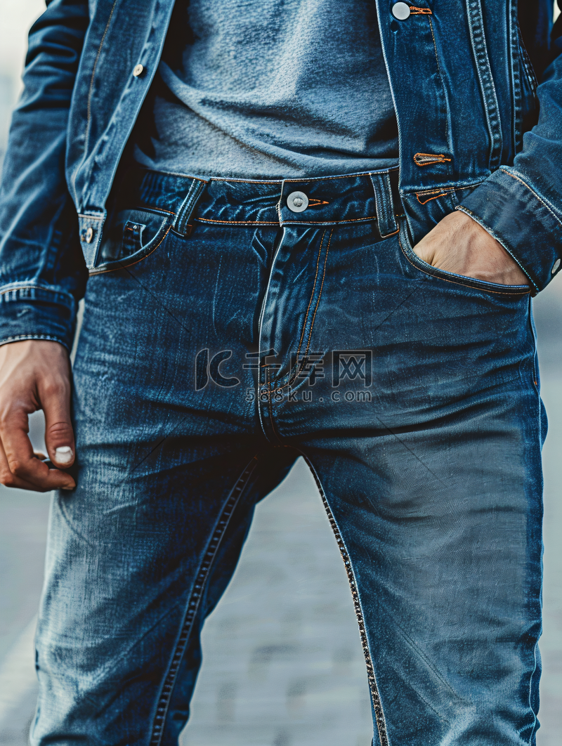 男　牛仔裤 男蓝色牛仔裤开拉链前背景复古颜色的复古牛仔裤高清摄影大图-千库网