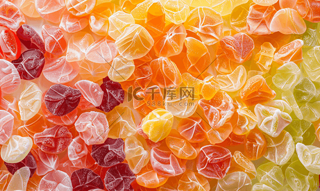 彩色果酱糖果作为背景甜糖果质地不同形状的糖果从顶部观看