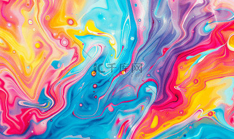 彩色液体涂料大理石表面充满活力的抽象涂料设计流体波背景纹理