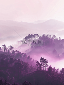 背景雾粉红色热带森林紫色树木的抽象纹理
