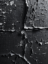 混凝土墙体背景上剥落的旧黑漆纹理