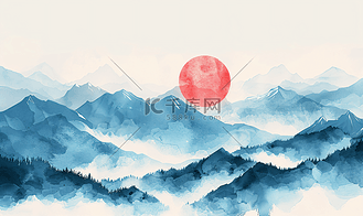 山背景用水彩笔绘制的极简风景艺术抽象艺术壁纸