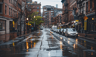 马萨诸塞州波士顿雨天的街景