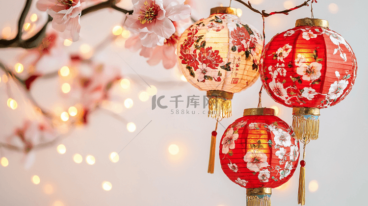 红色国风灯笼喜庆吉祥背景图片免费下载-千库网