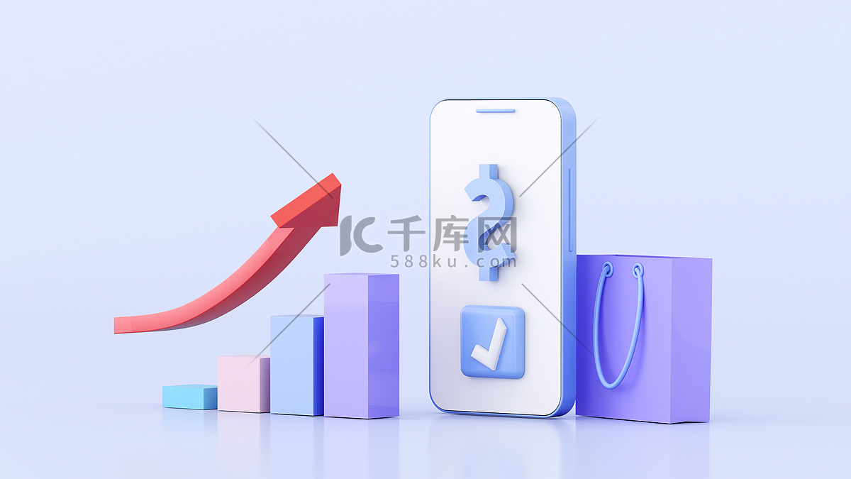 3d手机上箭头上升金融卡通概念图高清摄影大图-千库网