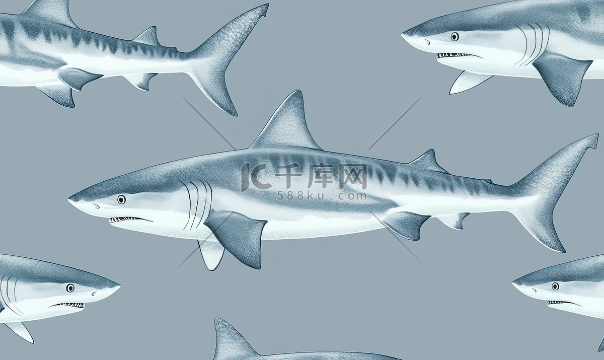 无缝图案虎鲨淡蓝色背景灰色纹理海鱼任何用途高清摄影大图-千库网