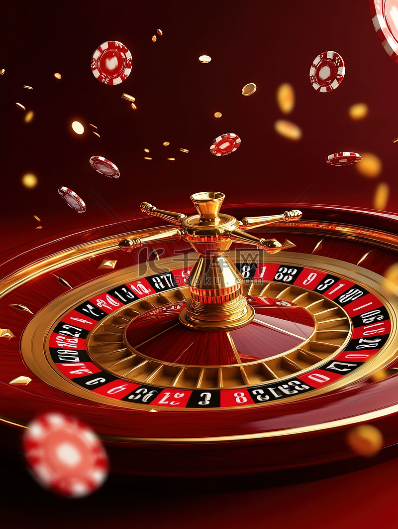 在线赌场3D逼真轮盘赌带老虎机优惠券带免费旋转飞机筹码背景图片免费下载-千库网