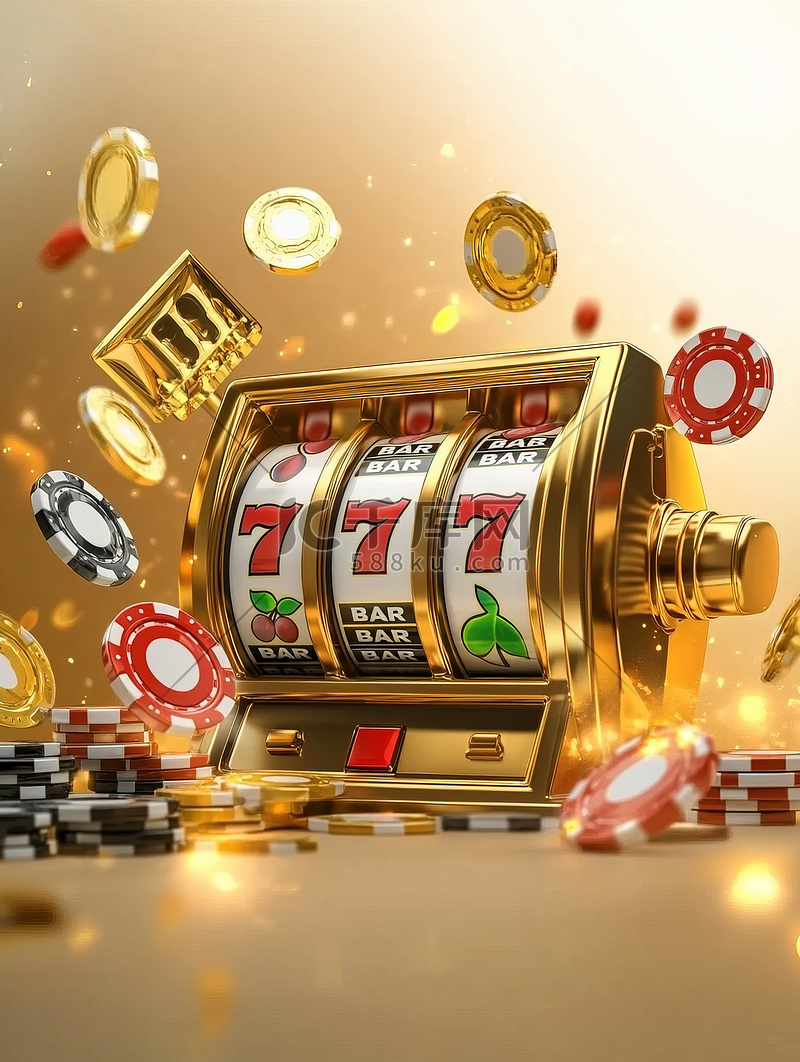 在线赌场3D老虎机和轮盘赌轮在米色背景优惠券折扣背景图片免费下载-千库网
