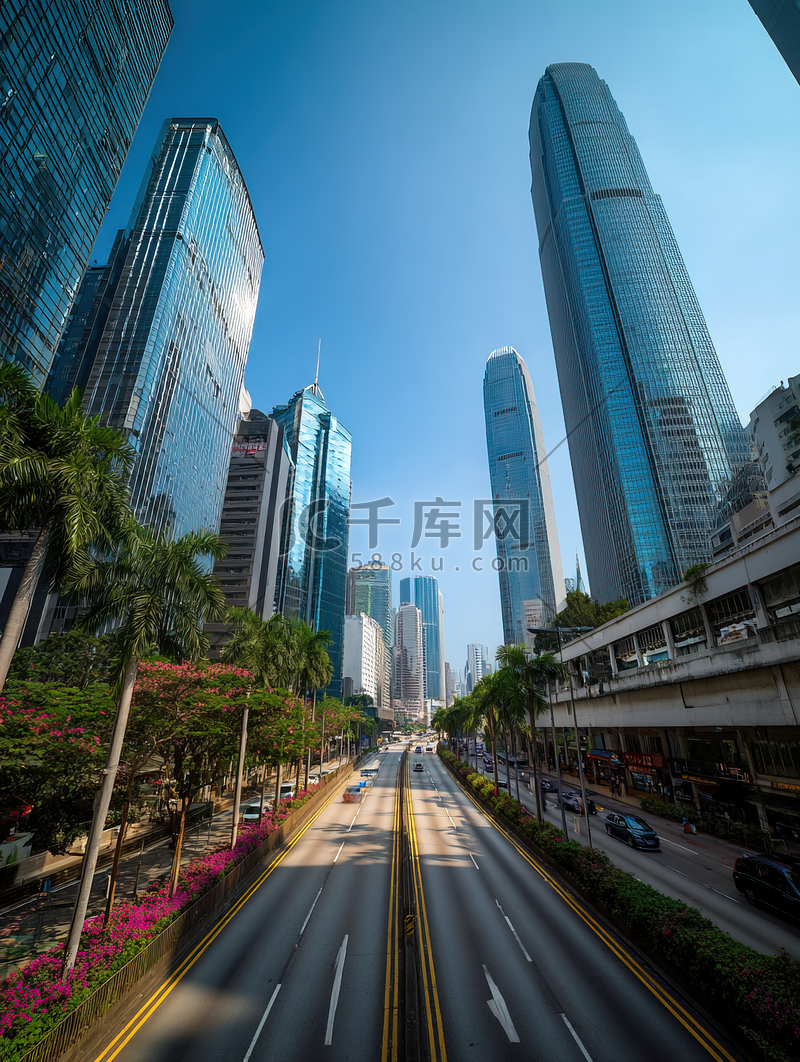 香港市中心的交通道路高清摄影大图-千库网