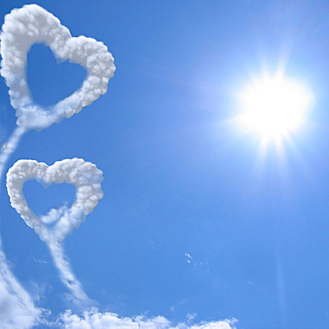 蓝色简约心形云朵阳光背景