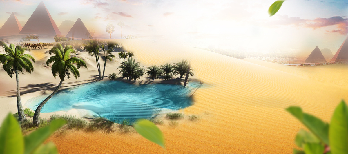 促销海报_夏日美妆促销清新绿洲背景psd素材-90设计