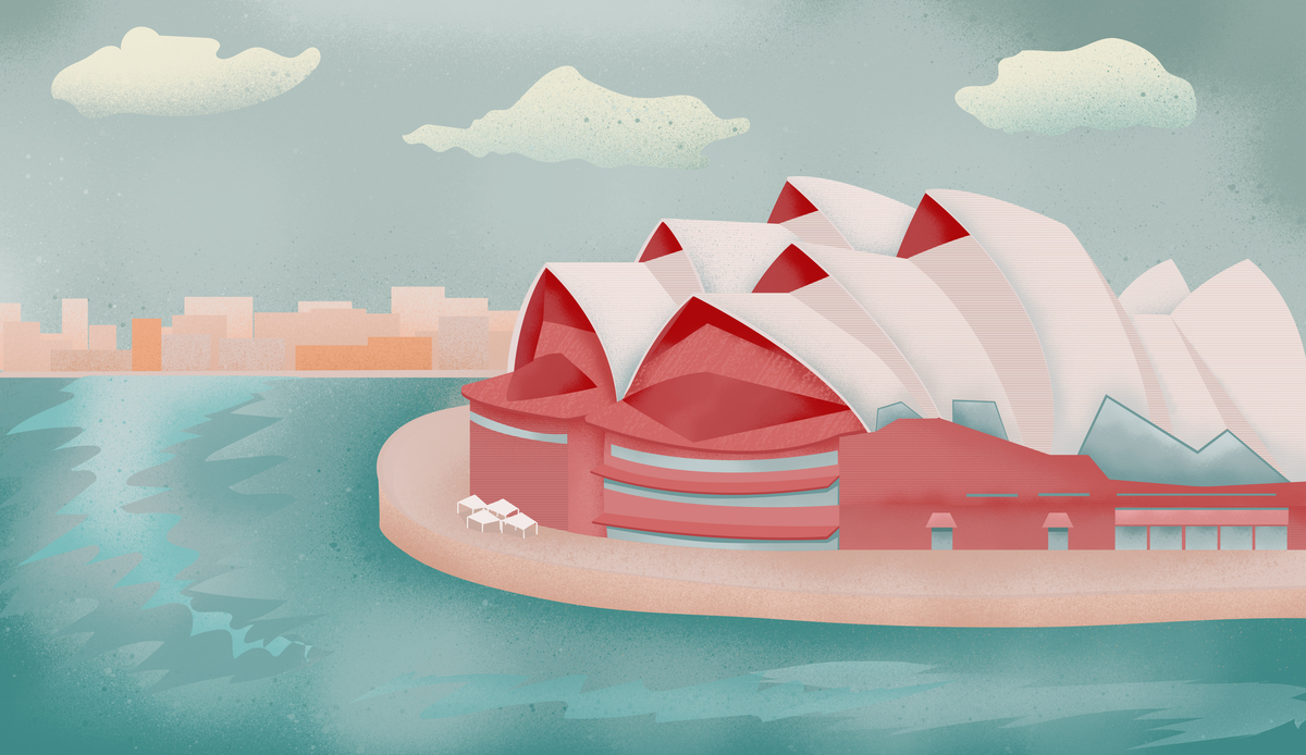 手绘卡通悉尼地标海报背景