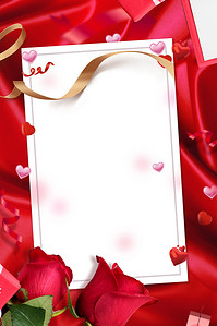 情侣红色背景图片_礼物丝绸红色渐变玫瑰浪漫情侣求婚结婚婚贴