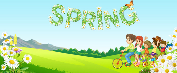 卡通风24节气立春雨水春天春游海报背景图片