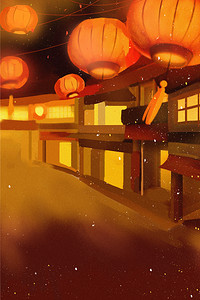 春节房屋背景图片_彩色创意灯笼年货背景