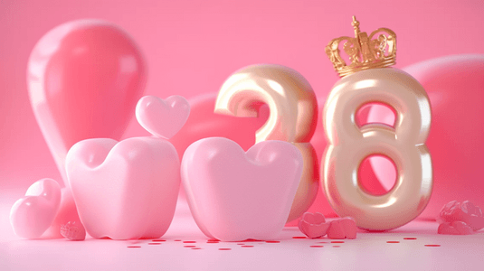 粉色妇女节女神节爱心立体3.8设计