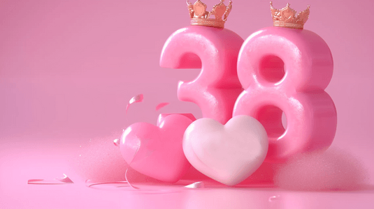 粉色妇女节女神节爱心立体3.8素材