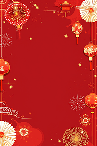新年灯笼背景矢量图红色手绘