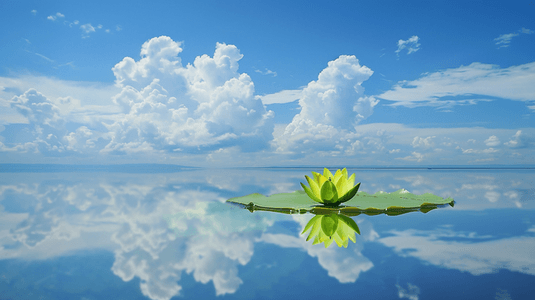 夏日云朵背景图片_清新夏天水面上的一朵莲花背景素材