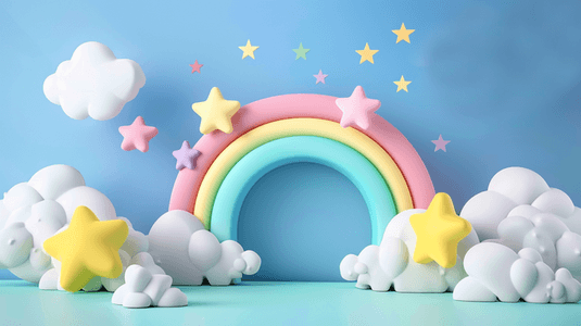 彩虹心心gif背景图片_六一儿童节促销3D卡通彩虹展台14背景