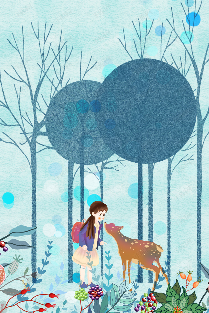 唯美春天小鹿和女孩电商淘宝背景h5