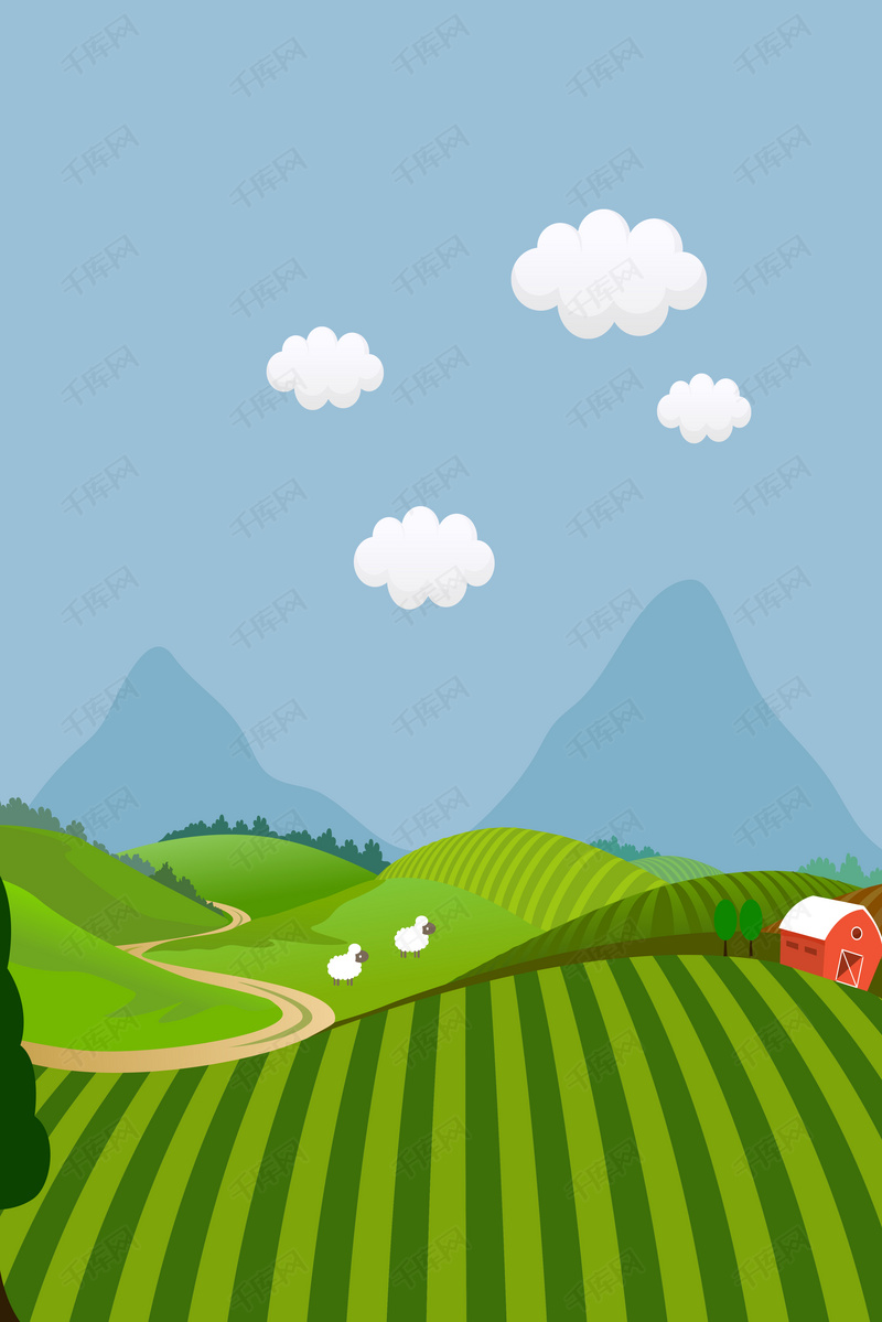 自然风景卡通美丽乡村景色背景图片免费下载_广告背景