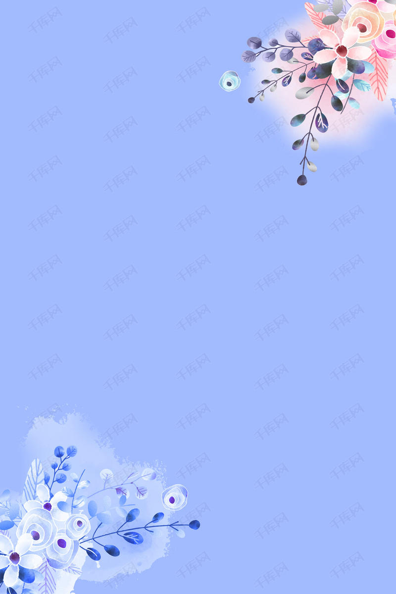 素雅淡蓝色花卉h5背景素材