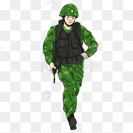 穿军绿色迷彩军装防弹背心头戴安全帽的男军人