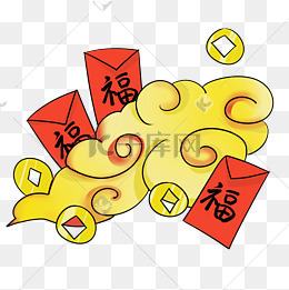 新春佳节手绘红包祥云插画