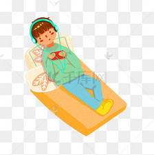 周末宅家听音乐玩游戏男孩PNG素材图片免费