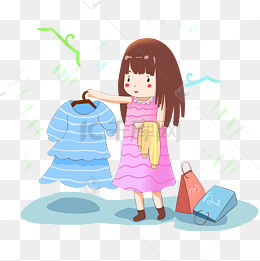 买买买试新衣手绘卡通人物png素材