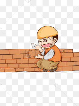 手绘卡通砌砖墙大汗淋漓的男工人