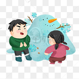 推雪人的小男孩小男孩