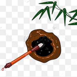 手绘毛笔砚台插画