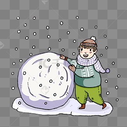 大雪滚雪球的小男孩