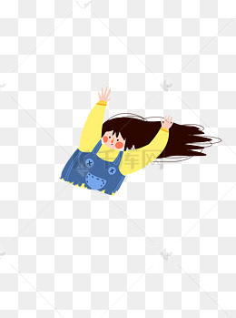 风吹起长发欢呼的女生卡通元素