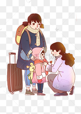 卡通手绘春运回家行人带行李png