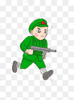 拿着冲锋枪奔跑的卡通红军战士可商用元素