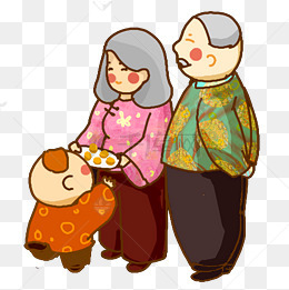 卡通手绘和蔼老人和可爱小孩创意海报