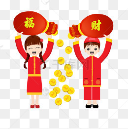 2018新年卡通娃娃男孩女孩拜年红包矢量图