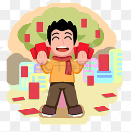 手绘卡通手拿红包人物png素材