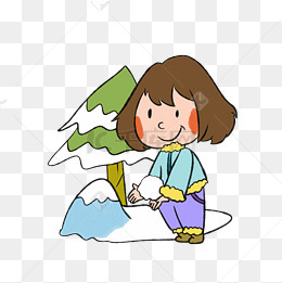 冬季小女孩捏雪球开心